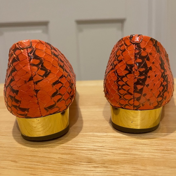 J. Crew Collection Janey snakeskin flats in coral salmon color. 8 M. - Picture 4 of 8